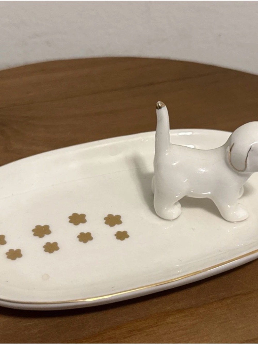 Porcelain Puppy Dog Paw Prints Trinket Dish Gold Trim Rings Coins or Keys